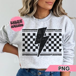 Grunge Checkered Lightning Bolt PNG: Distressed Sublimation Design