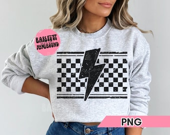 Grunge Checkered Lightning PNG, Distressed Lightning Bolt Design, Checkered Mom Life Png, Cool Mom PNG, Textured Checkerboard Sublimation