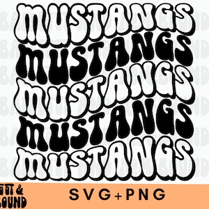 Retro Wavy Mustangs Mascot SVG PNG: School Pride Shirt Design (Digital Download)