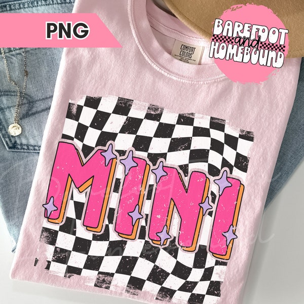 Checkered Mini PNG, Distressed Checkerboard Mini Shirt Design, Youth Digital, Kids PNG, Girl Sublimation, Matching Mom Me, Mama Mini