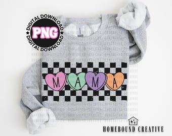Retro Valentines Mama PNG: Checkered Candy Hearts Design (Digital File)