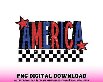 Retro America Checkered PNG: design per maglietta del 4 luglio (download digitale)