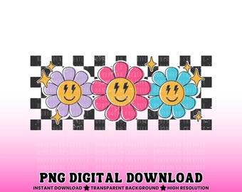 PNG de flor a cuadros retro: Diseño de camiseta de sublimación de verano con relámpagos (descarga digital)
