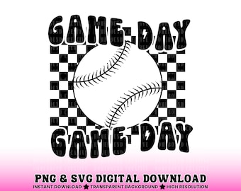 Checkered Baseball SVG: Retro Wavy  Game Day Shirt Design (Digital Download)