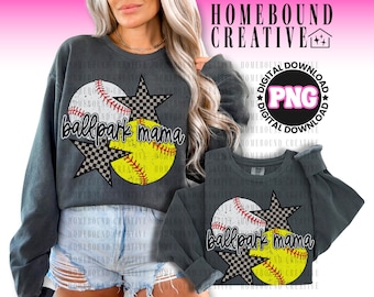 Checkered Ballpark Mama PNG: Baseball Softball Design (Digitaler Download)