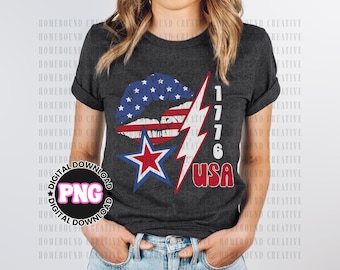Grunge America Lightning Bolt PNG: 4 juli-läppdesign (digital nedladdning)