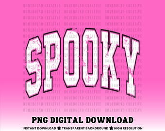 Varsity Spooky PNG：テクスチャ付きハロウィンシャツデザイン（デジタルダウンロード）