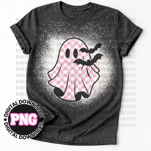 Pink Checkered Ghost PNG: Retro Halloween Shirt Design (Digital Download) image 3