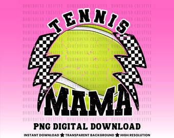 Maglietta da tennis a scacchi con fulmine PNG: design per maglietta da mamma con stampa a sublimazione a scacchi (download digitale)