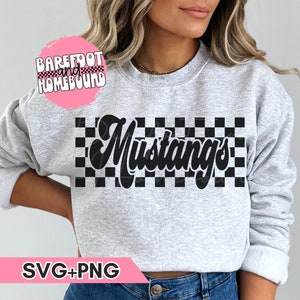Retro Checkered Mustangs Mascot SVG PNG: Shirt Design Cut File