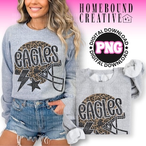 Leopard Eagles Football PNG: Distressed Mascot Helmet Shirt Design (Digital Download) image 1