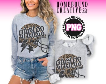 Leopard Eagles Football PNG: Distressed Mascot Helmet Shirt Design (Digital Download)
