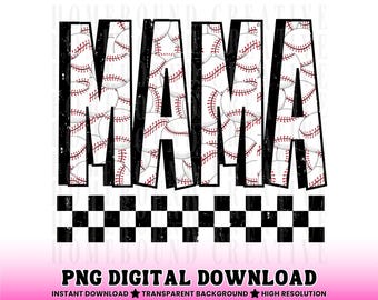 Baseball Mama PNG: Checkered Team Mom Shirt Design (Digital Download)