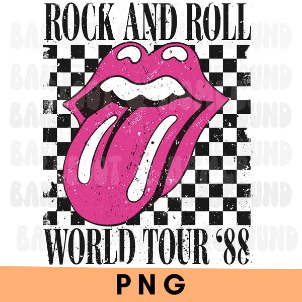 Rock World Tour PNG, Rock PNG, Retro Rock Png, World Tour PNG, Concert, Tongue Png, Checkered Rock Roll Png, Rock Sublimation, Rocker Png