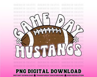 Retro Mustangs Football PNG: Game Day Team Shirt Design (Digital Download)