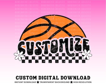 Custom Basketball Mascot PNG: Retro Checkered Customized Team Shirt Design (Digital Download)