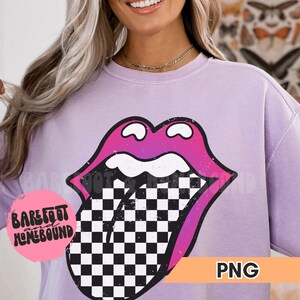Checkered Tongue PNG, Rock and Roll PNG Textured Concert Png, Lips Png ...