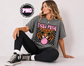 Tigers Mascot PNG: Pink Bubblegum Tiger School Spirit Design (Digital Download)