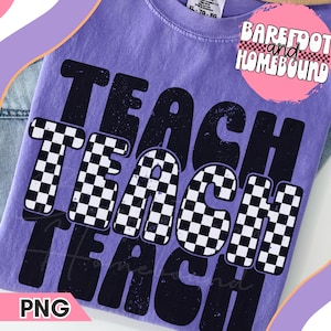Retro Checkered Teacher PNG: Distressed Design (Digital Download)