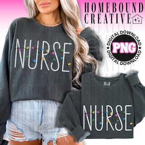 Christmas Nurse PNG: Holiday Lights Shirt Design (Digital Download)