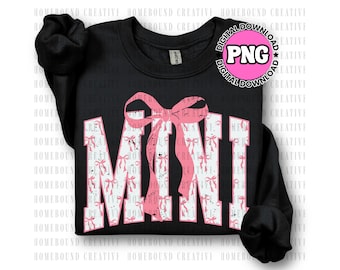 Varsity Coquette Mini PNG: Distressed Youth Bow Shirt Design (Digital Download)