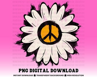 Grunge Peace Daisy PNG: Edgy Textured Design For T-Shirts (Digital Download)