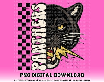 Checkered Lightning Panthers maskot PNG: Panther-matchdagströjadesign (digital nedladdning)