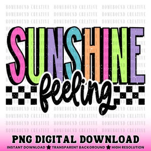Checkered Neon Sunshine PNG: Summer Vacation Shirt Design (Digital Download) image 1