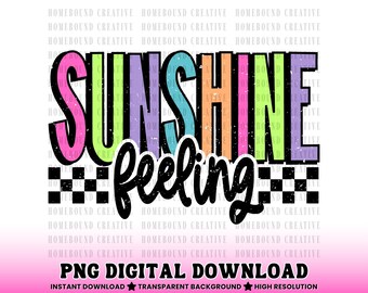 Checkered Neon Sunshine PNG: Summer Vacation Shirt Design (Digital Download)