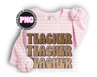 Retro Teacher PNG: Neutral Teach Shirt Design (Digital Download)