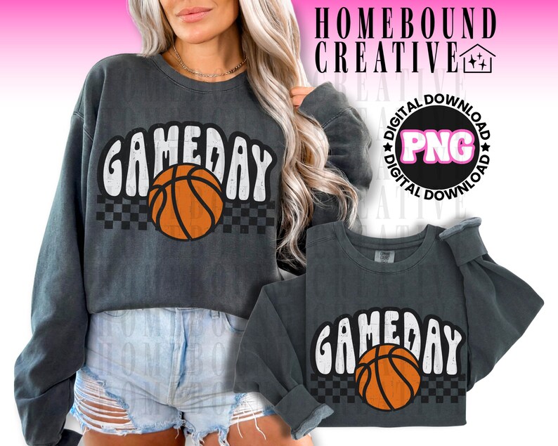 Retro Checkered Basketball Gameday PNG: Sports Mom Design (Digital Download) image 2
