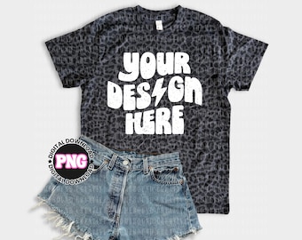 Modello piatto di maglietta leopardata nera: LAT Styled (download digitale)