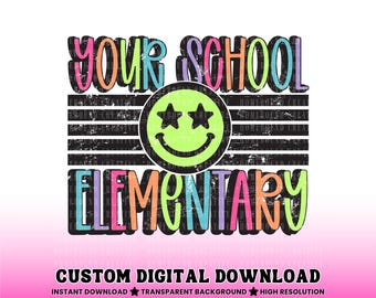 Custom School Name PNG, Colorful Elementary Graphic, Personalized Teacher Design (Digital Download)