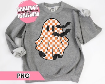 Geruit Halloween-spook, png-bestand: retro griezelig shirtontwerp (digitale download)
