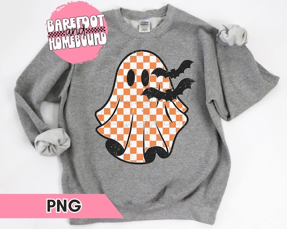 Checkered Halloween Ghost PNG: Retro Spooky Shirt Design (Digital Download)