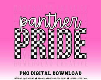 Checkered Panthers Pride PNG: Retro Panther Mascot Team Shirt Design (Digital Download)