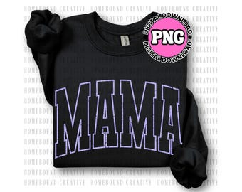 Lila Varsity Mama PNG: Distressed College Font Mom Shirt Design (Digital Fil)