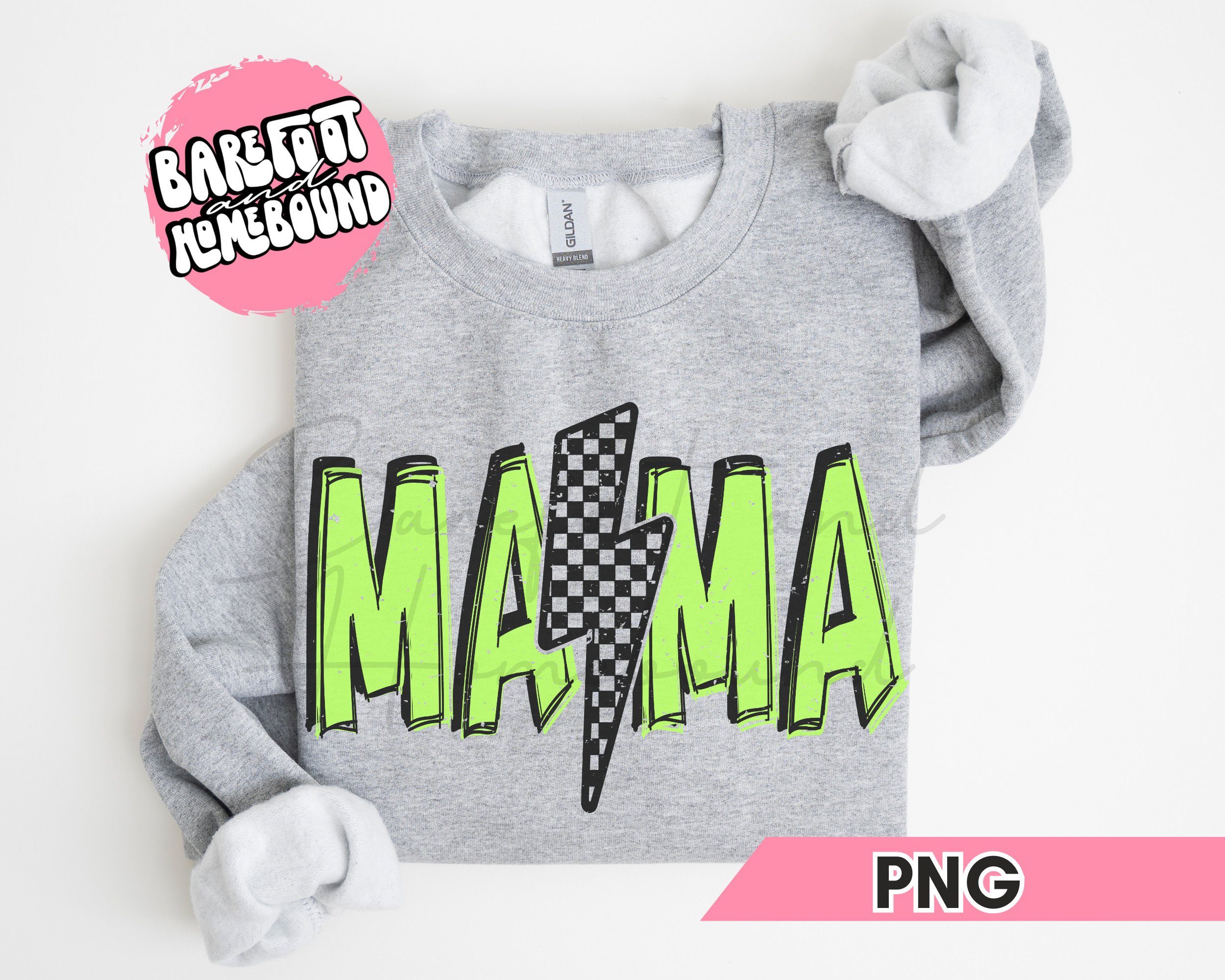 Neon Mama PNG: Checkered Lightning Bolt, Lime Green Mom Life