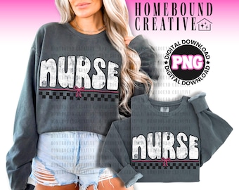 Coquette Checkered Nurse PNG: Checkerboard Nursing Shirt Design (Digital Download)