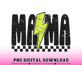 チェック柄テニスママ PNG：レトロな昇華ママシャツデザイン（デジタルダウンロード）