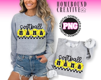 Checkered Softball Mama PNG: Retro Softballs Mom Shirt Design (Digital Download)