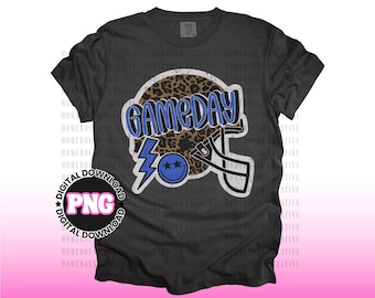 Blue Leopard Football Helmet PNG: Game Day Shirt Design (Digital Download)