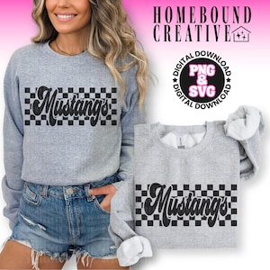 Retro Checkered Mustangs Mascot SVG PNG: Mustang Mustang Shirt Design (Digital Download)