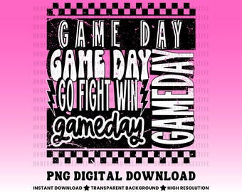 Collage Game Day PNG: Retro rutig fotbollsmammadesign (digital nedladdning)