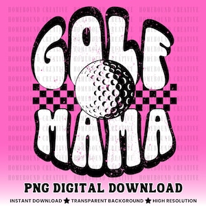 Retro Checkered Golf Mama PNG: Projekt koszulki dla mamy golfisty (pobranie cyfrowe) zdjęcie 1