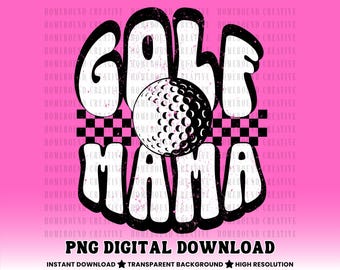 Retro Checkered Golf Mama PNG: Projekt koszulki dla mamy golfisty (pobranie cyfrowe)