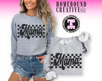 Checkered Mama SVG: Retro Font Checkerboard Mom PNG Shirt Design (Digital Download)