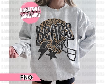 Leopard Print Bears Football PNG: Retro Helmet Design (Digital Download