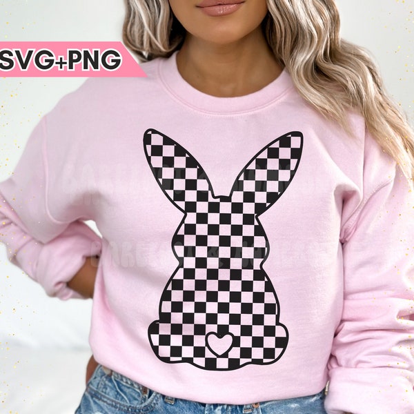 Checkered Easter Bunny SVG, Easter Design, Trendy Bunny Digital png, Spring PNG,Easter Sublimation, Checkered Bunny PNG, Easter Cut File