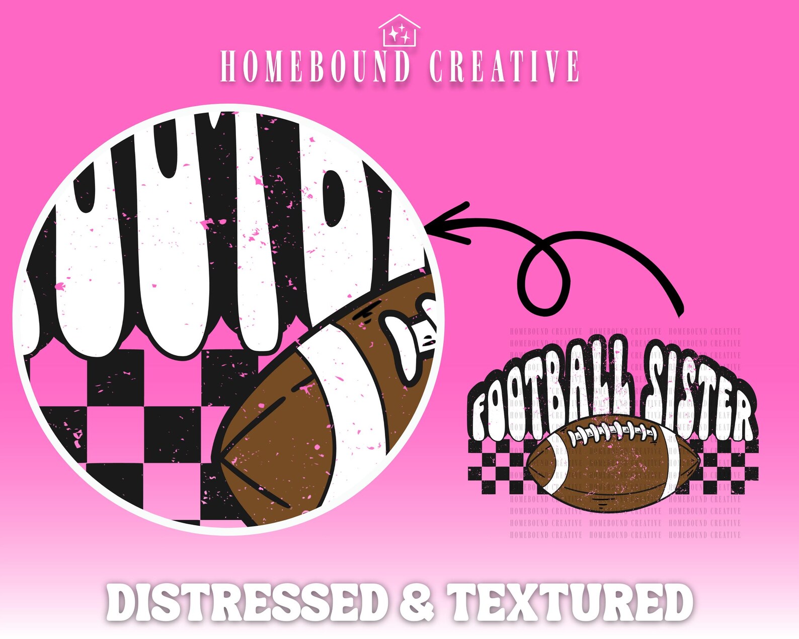 Checkered Football Sister PNG: Retro Youth Shirt Design (digital ...